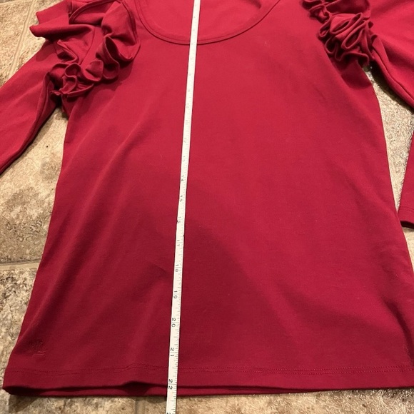 Lauren Ralph Lauren Red Ruffle Shoulder Top Petite Small 3/4 Sleeve - Picture 6 of 7